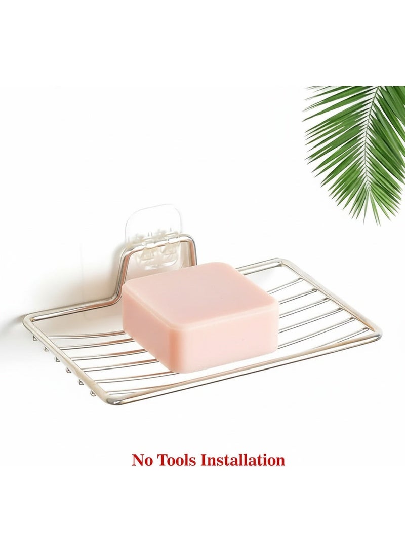 دونيكارت حامل صابون ذاتي اللصق، صينية إسفنج من الفولاذ المقاوم للصدأ للتثبيت على الحائط بدون حفر، منظم تخزين مقاوم للصدأ للحمام والمطبخ والاستحمام - فضي - Image 2